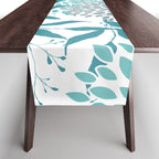 Floral Leaves and Blooms, Teal and Gray Table Runner Gallery Image 1