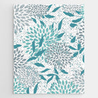 Floral Leaves and Blooms, Teal and Gray Jigsaw Puzzle Gallery Image 1