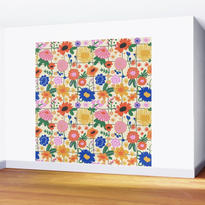 Bright flowers pattern Wall Mural Gallery Image 2