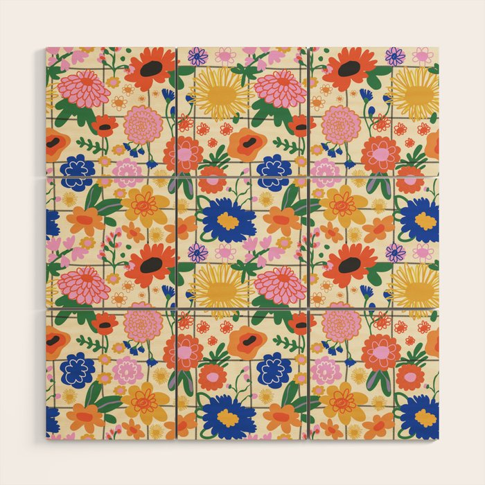 Bright flowers pattern Wood Wall Art Gallery Image 1