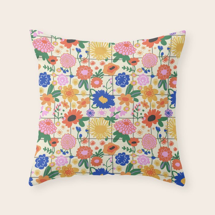 Bright flowers pattern Throw Pillow Gallery Image 1