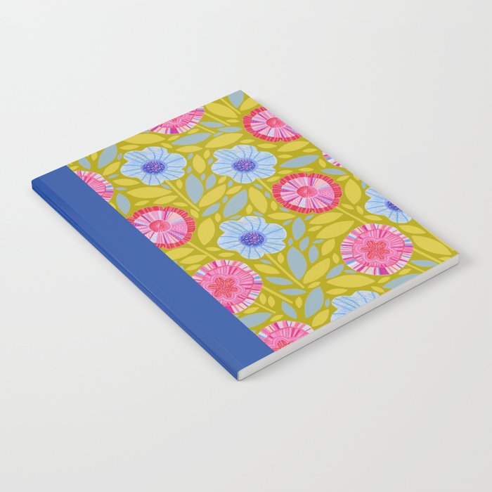 Folk Floral Blossoms in Moss Green Notebook Gallery Image 1