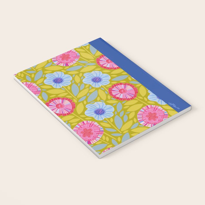 Folk Floral Blossoms in Moss Green Notebook Gallery Image 3