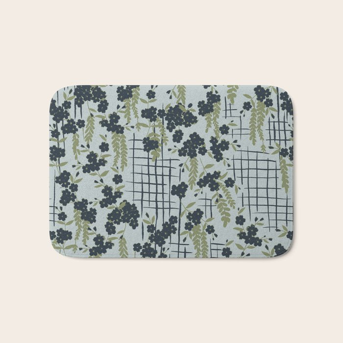 Blue floral with checks Bath Mat Gallery Image 1