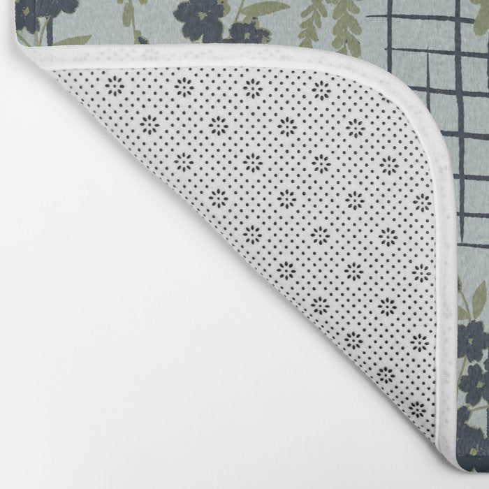 Blue floral with checks Bath Mat Gallery Image 2