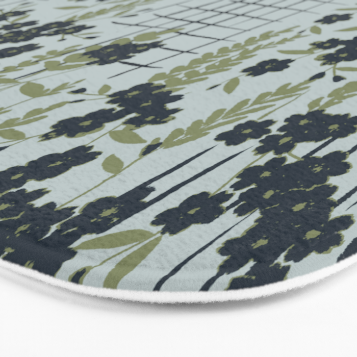 Blue floral with checks Bath Mat Gallery Image 3
