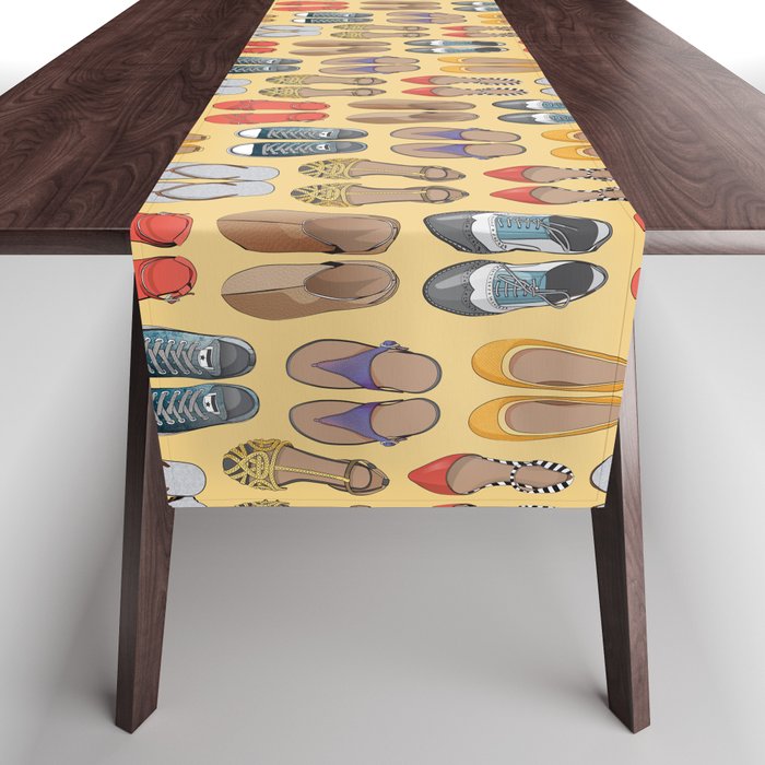 Hard choice // shoes on yellow background Table Runner Gallery Image 1