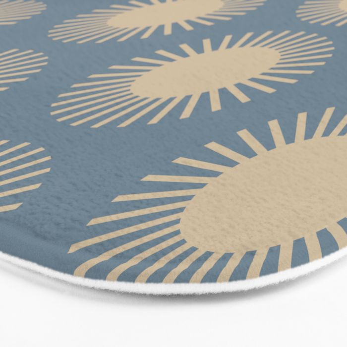 Boho Summer Sun Pattern XVII Blue and Beige Bath Mat Gallery Image 3