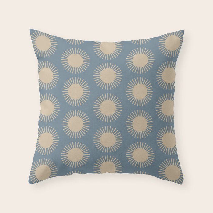 Boho Summer Sun Pattern XVII Blue and Beige Throw Pillow Gallery Image 6
