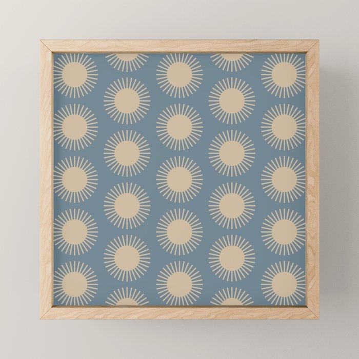 Boho Summer Sun Pattern XVII Blue and Beige Mini Art Print Gallery Image 1