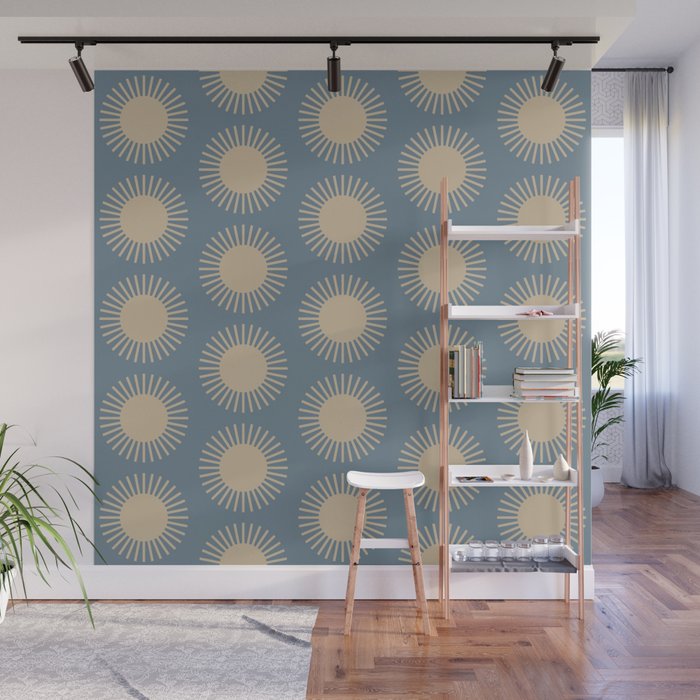 Boho Summer Sun Pattern XVII Blue and Beige Wall Mural Gallery Image 1