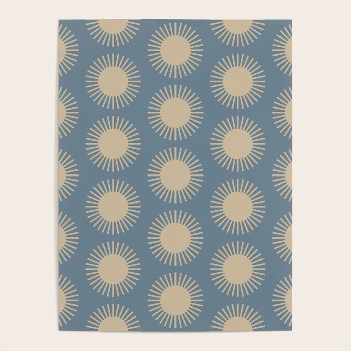 Boho Summer Sun Pattern XVII Blue and Beige Poster Gallery Image 4
