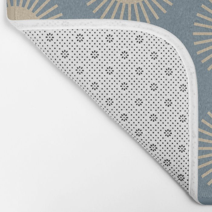 Boho Summer Sun Pattern XVII Blue and Beige Bath Mat Gallery Image 2