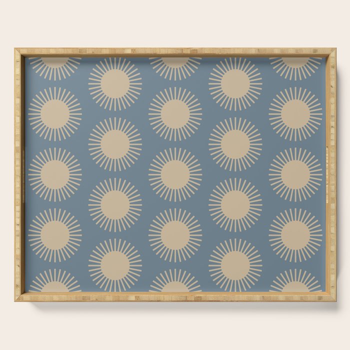 Boho Summer Sun Pattern XVII Blue and Beige Serving Tray Gallery Image 1