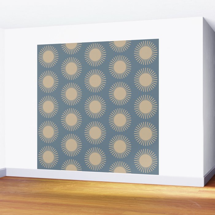 Boho Summer Sun Pattern XVII Blue and Beige Wall Mural Gallery Image 2