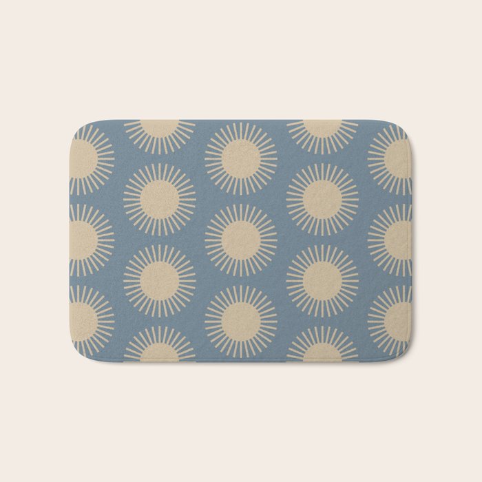 Boho Summer Sun Pattern XVII Blue and Beige Bath Mat Gallery Image 1