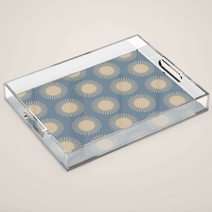 Boho Summer Sun Pattern XVII Blue and Beige Acrylic Tray Gallery Image 1