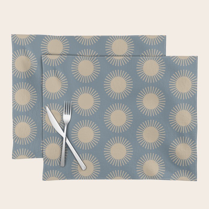 Boho Summer Sun Pattern XVII Blue and Beige Placemat Gallery Image 1