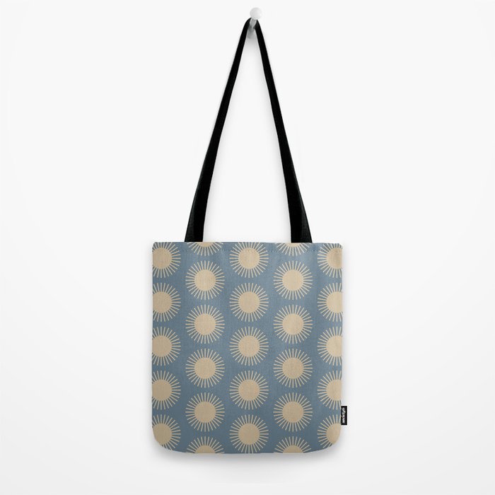 Boho Summer Sun Pattern XVII Blue and Beige Tote Bag Gallery Image 2