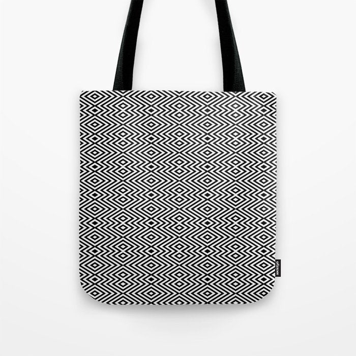 Boho Western Geometric Pattern VIII Black and White Tote Bag Gallery Image 1