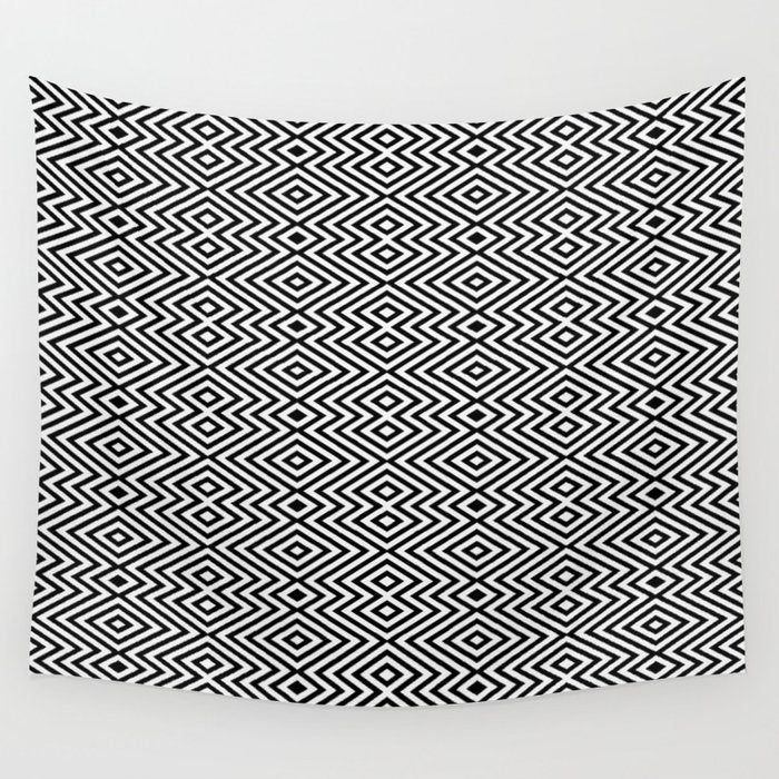 Boho Western Geometric Pattern VIII Black and White Wall Tapestry Gallery Image 4