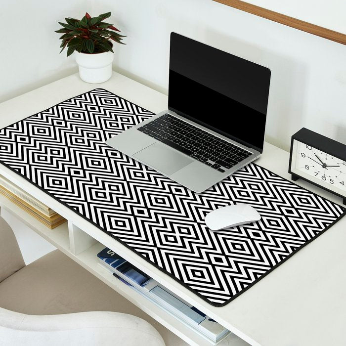 Boho Western Geometric Pattern VIII Black and White Desk Mat Gallery Image 2