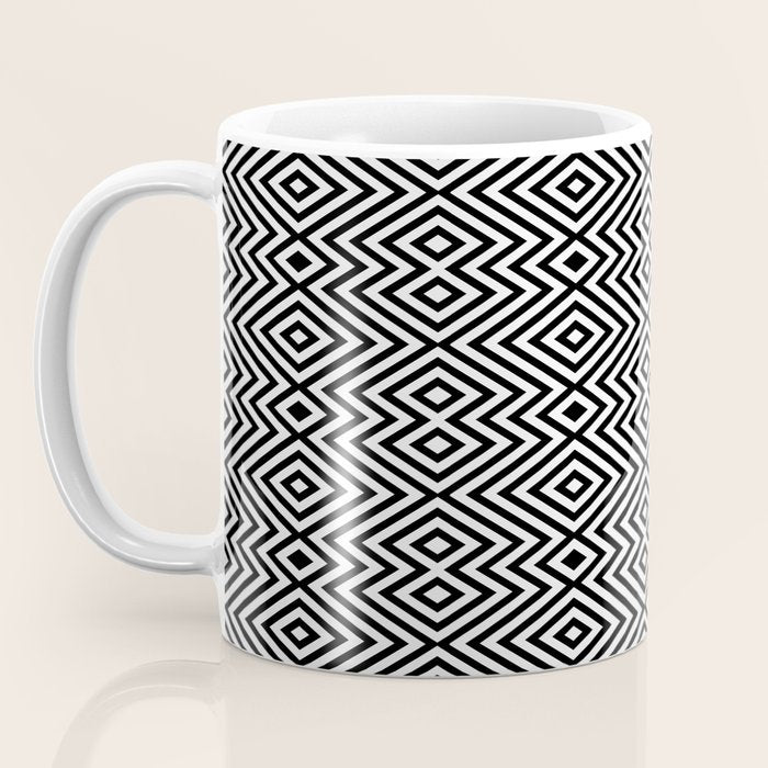 Boho Western Geometric Pattern VIII Black and White Coffee Mug Gallery Image 3
