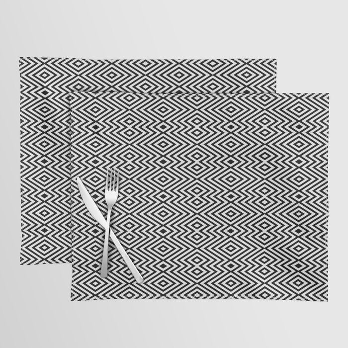 Boho Western Geometric Pattern VIII Black and White Placemat Gallery Image 1