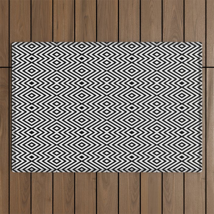 Boho Western Geometric Pattern VIII Black and White Outdoor Rug Gallery Image 1