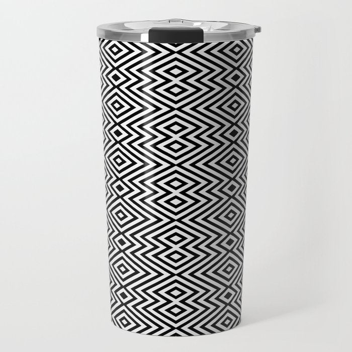 Boho Western Geometric Pattern VIII Black and White Travel Mug Gallery Image 1