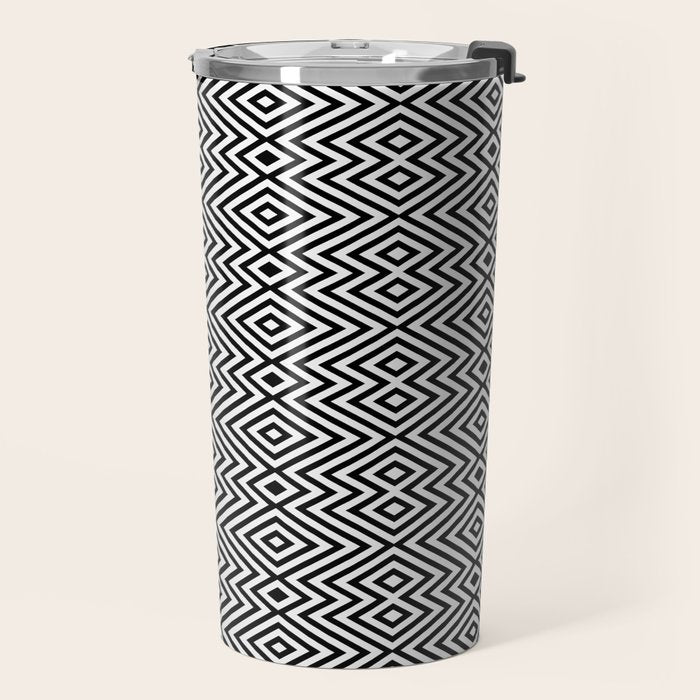 Boho Western Geometric Pattern VIII Black and White Travel Mug Gallery Image 2