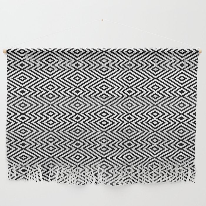 Boho Western Geometric Pattern VIII Black and White Wall Hanging Gallery Image 1