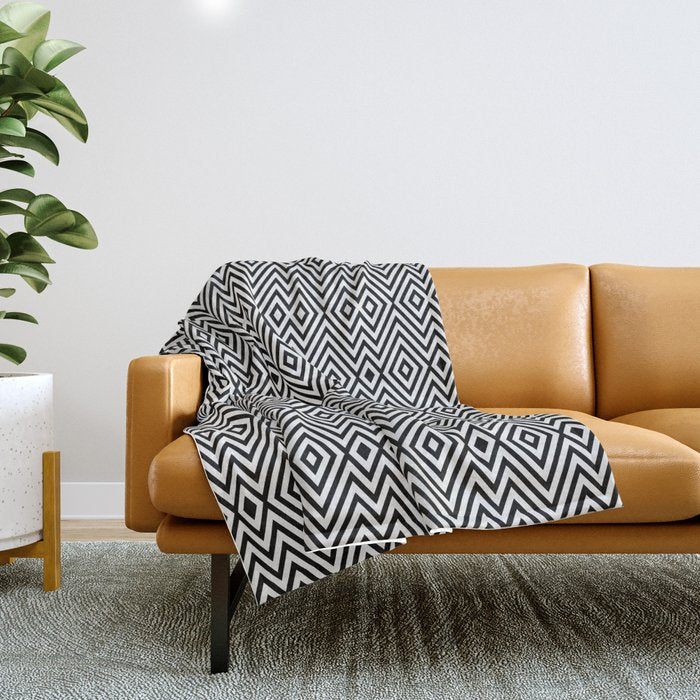 Boho Western Geometric Pattern VIII Black and White Throw Blanket Gallery Image 1