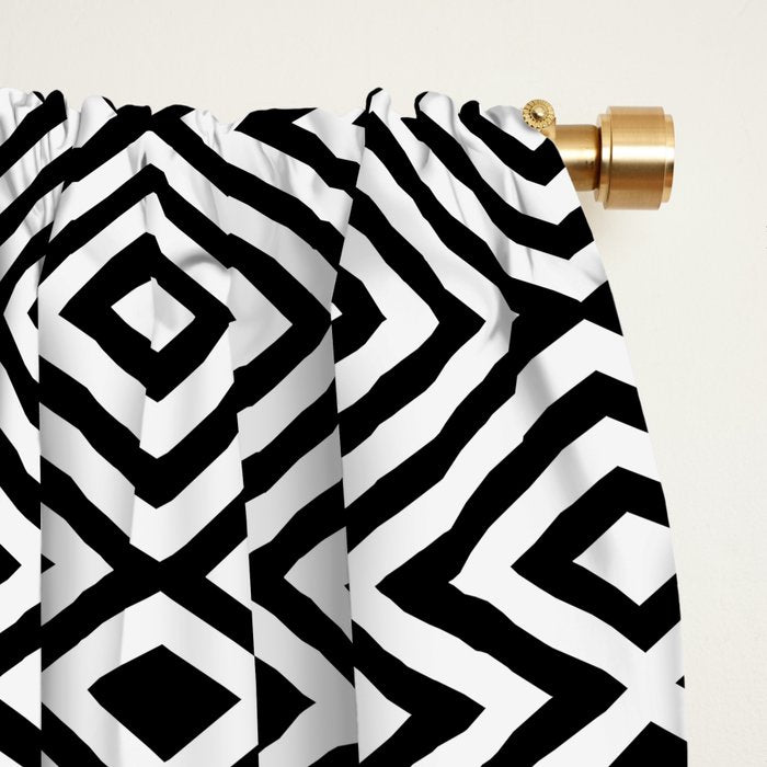 Boho Western Geometric Pattern VIII Black and White Window Curtain Gallery Image 2