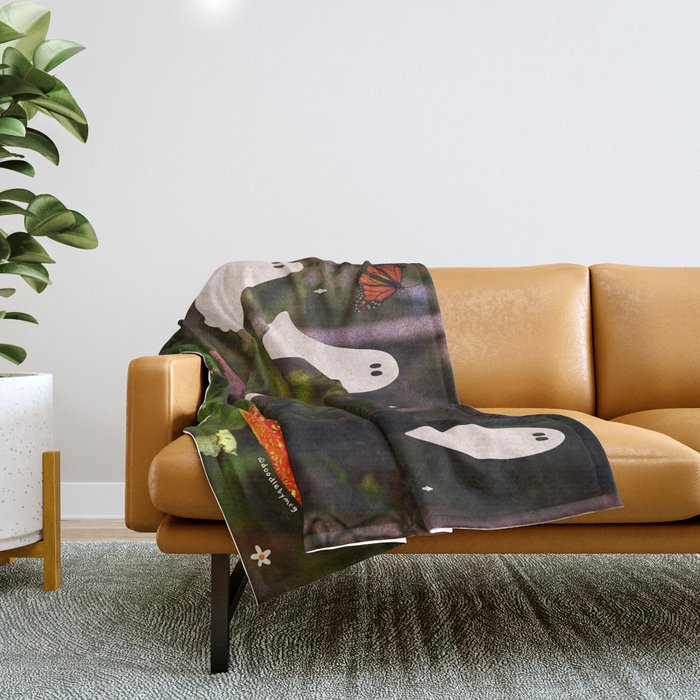 Spooky Forest Ghost Collage Throw Blanket Gallery Image 1