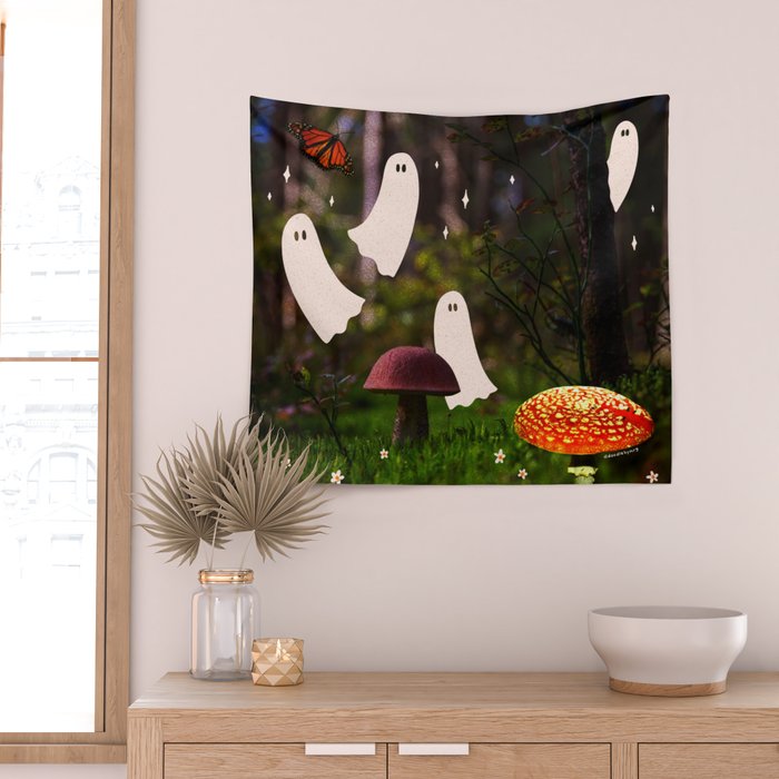Spooky Forest Ghost Collage Wall Tapestry Gallery Image 2