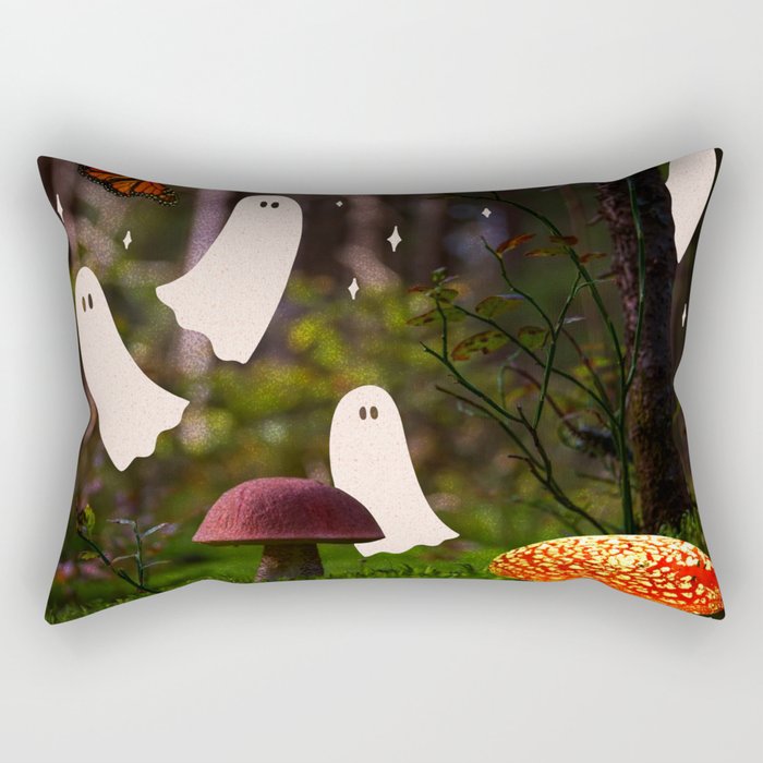 Spooky Forest Ghost Collage Rectangular Pillow Gallery Image 1