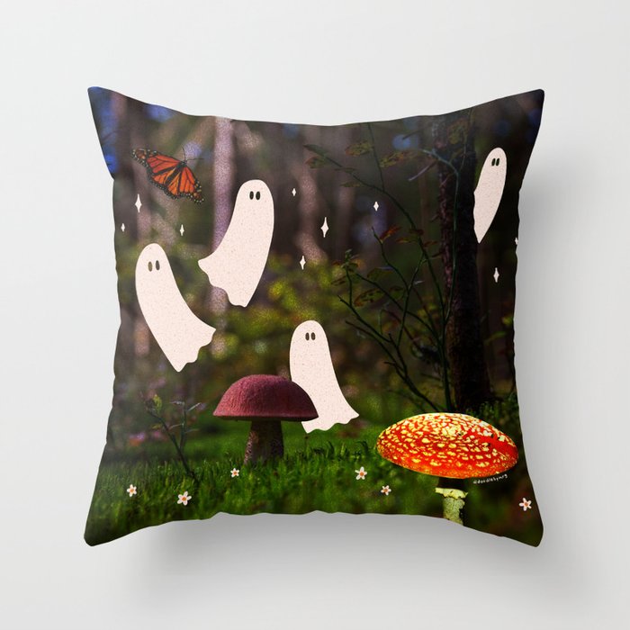 Spooky Forest Ghost Collage Throw Pillow Gallery Image 6