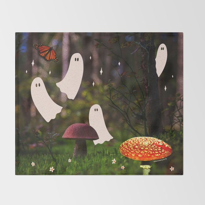 Spooky Forest Ghost Collage Throw Blanket Gallery Image 2