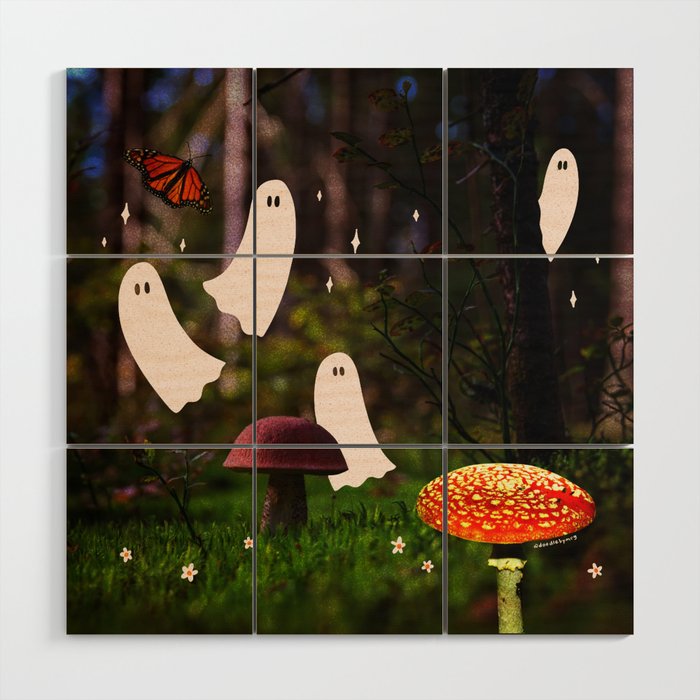 Spooky Forest Ghost Collage Wood Wall Art Gallery Image 1