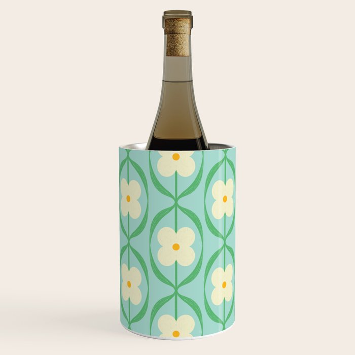 Sky Blue Retro Flowers Vintage Daisy Floral Geometric Green Wine Chiller Gallery Image 1