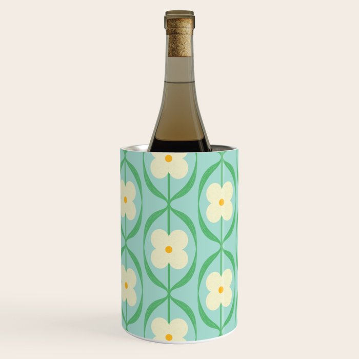 Sky Blue Retro Flowers Vintage Daisy Floral Geometric Green Wine Chiller Gallery Image 2