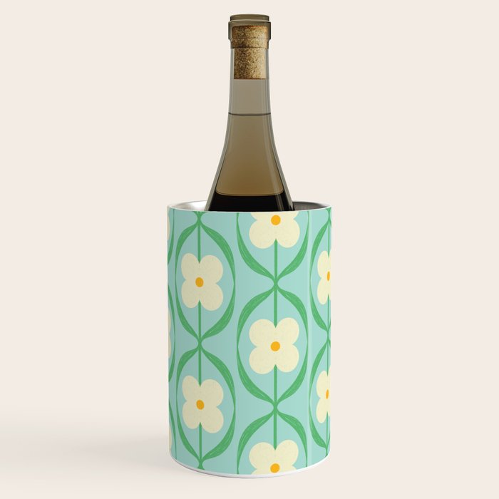 Sky Blue Retro Flowers Vintage Daisy Floral Geometric Green Wine Chiller Gallery Image 3