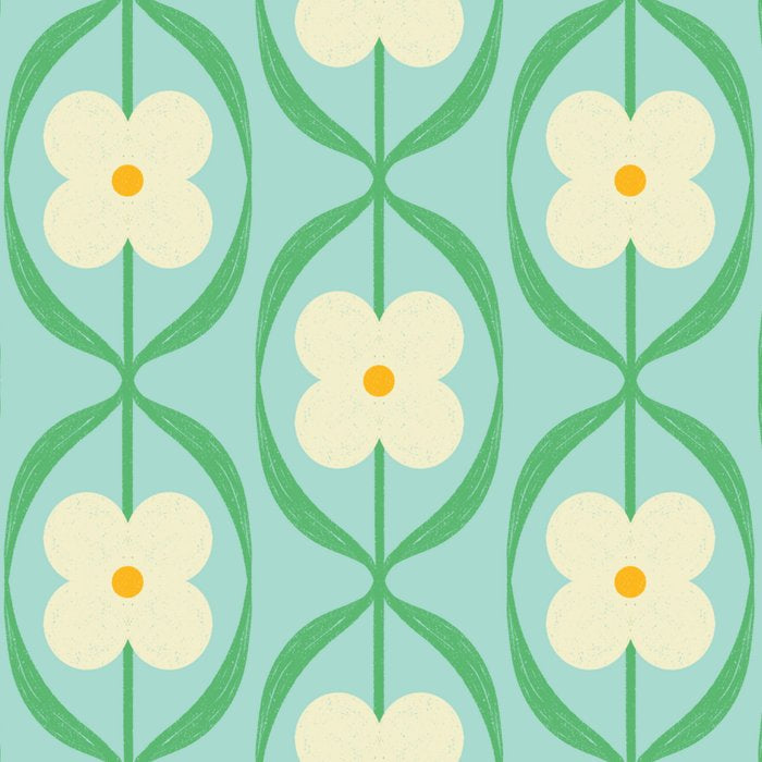 Sky Blue Retro Flowers Vintage Daisy Floral Geometric Green Coffee Mug Gallery Image 2