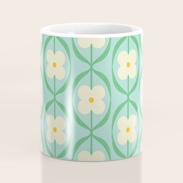 Sky Blue Retro Flowers Vintage Daisy Floral Geometric Green Coffee Mug Gallery Image 4