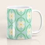 Sky Blue Retro Flowers Vintage Daisy Floral Geometric Green Coffee Mug Gallery Image 1