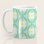 Sky Blue Retro Flowers Vintage Daisy Floral Geometric Green Coffee Mug Gallery Image 3