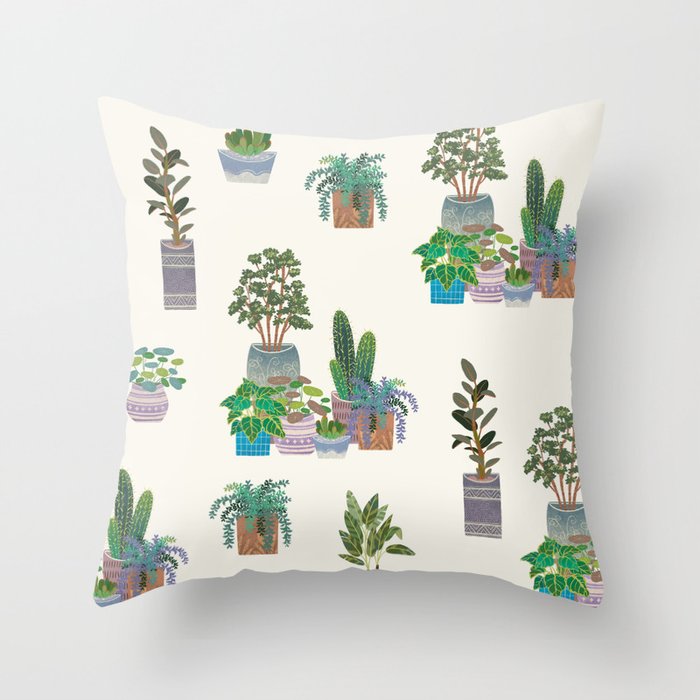 Ivory Background Plant Love Art Print Pattern Throw Pillow Gallery Image 1
