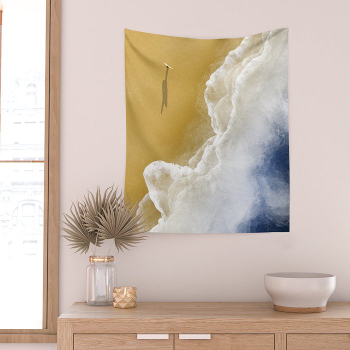 Surfer On The Beach From Above  Wall Tapestry Gallery Image 2
