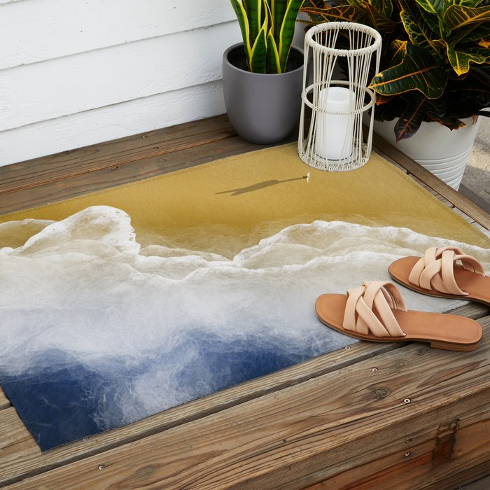 Surfer On The Beach From Above  Outdoor Rug Gallery Image 2